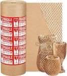 JARLINK Honeycomb Packing Paper, 15"x 328' Bubble Packing Wrap for Packing/Shipping/Moving, Eco-Friendly Bubble Packing Paper Wrapping Roll, Recyclable Moving Supplies With 30 Fragile Sticker Labels