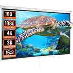 VEVOR Manual Pull Down Projector Screen, 100 inch 16:9 4K 1080 HD Retractable Projector Screen, Auto-Locking Portable Projection Screen, Portable Projector Movie Screen for Family Home Office Theater