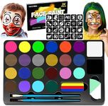 Face Painting kit for kids, 24 Colours Washable Face Painting kit with stencils, Professional Body Face Paint 24 Stencils, Sponge, for Party, Christmas, Body Paint, Makeup kit