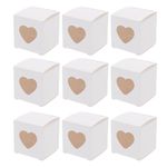 50pcs White Square Cake Boxes Mini Single Favor Cupcake Boxes with Heart Shape Window Small Cupcake Box Carrier Individual Containers 5x5x5cm