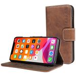 Snugg iPhone 11 Pro Wallet Case – Leather Card Case Wallet with Handy Stand Feature – Legacy Series Flip Phone Case Cover in Distressed Brown