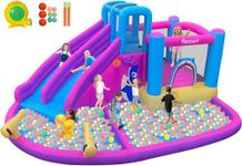 FBSPORT Inflatable Bounce House, 8 in 1 Kids Bouncy Castle with 2 Water Slides, 2 Water Gun, Basketball Shooting, Jumping and Splash Pool, Climbling, Air Bounce House for Outdoor Indoor Backyard