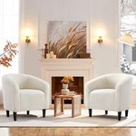 Yaheetech Furry Tub Chair, Fuzzy Accent Armchair Sherpa Fabric Club Chair Boucle Barrel Chair Upholstered for Living Room Dining Room Office Reception Cafe Bar, Ivory, 2pcs