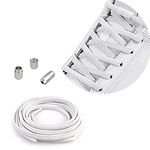 No Tie Elastic Shoelaces,1 Pair Flat Shoelaces with Metal Buckles, Shoelaces Replacement, Elastic No Tie Shoe Laces for Sneakers Kids/Adults Adjustable Laces, Rubber Tieless Laces Elastic-White