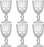 Youeon 6 Pack Wine Glasses Goblets, 10 Oz Clear Water Goblets, Red Wine Glasses Set with Embossed Pattern, Stemmed Glassware Wine Goblet for Party, Wedding, Bar, Restaurant