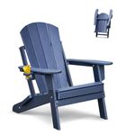 ART TO REAL Folding Adirondack Chairs, HDPE Weather Resistant Outdoor Firepit Chairs with Cup Holder, Patio Folding Chairs for Garden, Lawn, Backyard, Deck, Fire Pit(Navy Blue)