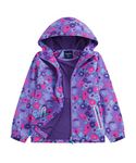 ACESTAR Spring Fall Girl Floral Fleece-Lined Waterproof Rain Jacket Light Hooded Windbreaker Jacket Coat - Water Resistant Outdoor Raincoat for Camping, Traveling,Hiking,Skiing (JK006PR0.6T)