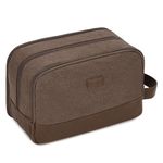 WANDF Travel Toiletry Bag for Men Hanging Dopp Kit Canvas Toiletry Organizer Water-Resistant Vegan Leather Shaving Bag for Toiletries Accessories (Brown)