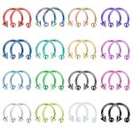 Drperfect 32PCS 16G Horseshoe Septum Rings Stainless Steel Nose Circular Barbells Rings Cartilage Tragus Helix Eyebrow Colorful Daith Earring Piercings Body Jewelry Ball/Arrow 10mm