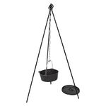 Andes Cast Iron Dutch Oven & Steel Tripod with Hanging Chain & Hook, Camping/Travel Cooking Casserole Pot, Folding/Portable