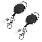 kwmobile 2X Retractable ID Badge Holder - Yo Yo ID Card Belt Clips with Metal Carabiner - Extendable Yoyo Lanyard Keyring Pass Holders - Black