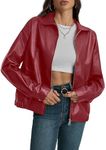 MakeMeChic Women's Faux Leather Shacket Long Sleeve Zip Up Motorcycle Jacket Biker Coat Burgundy M