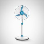 SUMMERCOOL Yogi Pedestal Fan 400mm | High Speed 3 Blade Standing Fan | Heavy Duty Motor | Farrata Energy Saving Fan | Adjustable Height | for Home/Office/Factory | 1 Year Warranty (White & Blue)