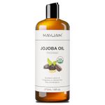 MAYJAM Organic Jojoba Oil, Cold Pressed Unrefined Natural Hair Growth Oil - 473ML, for Hair, Face Body, Ear Stretch, Nails, Deeply Moisturizing for Essential Oils Mixing