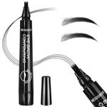 Magic Microblading Eyebrow Contouring Pencil - Professional Grade Microblade Eyebrow Pen - Precise Waterproof Brow Pen 4 Tipped Precise Waterproof with Micro-Fork Tip Applicator (Black-05)