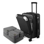 LEVEL8 Carry on Suitcase Expandable with 4pcs Luggage Organiser Set, 55CM Carry Luggage with Laptop Compartment ABS+PC Hardshell Spinnerfor Cabin Suitcase with 4Wheel TSA, Black