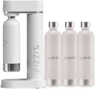 Stainless Steel White Sparkling Water and Soda Maker Machine with 3 White Stainless Steel 1L Re-Usable Bottle