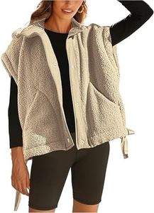 OPCAKM Women's Fuzzy Fleece Vest Oversized Sleeveless Sherpa Jacket Warm Button Down Gilet Outerwear with Pockets, Khaki, Small