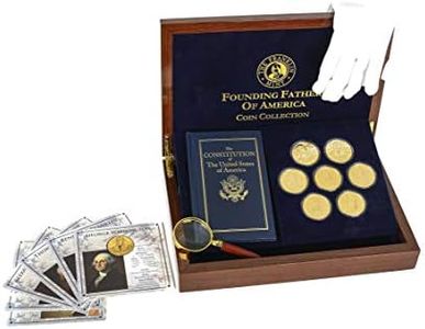 The Franklin Mint Founding Fathers Coin Collection - 7-Piece 24-Karat Gold-Plated Collectible Coins with Wood and Metal Storage Box - United States of America Leaders - Complete Set