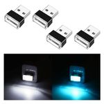 Ziciner 4 PCS USB LED Car Interior Atmosphere Lamp, Portable Mini LED Night Light, Plug-in USB Interface Trunk Ambient Lighting Kit, Universal Car Interior Accessories (White, Ice Blue)