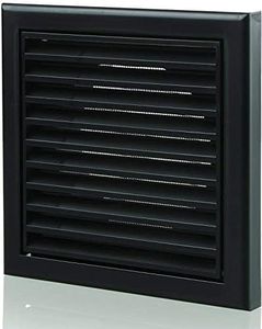 VENTS UK Vents 150 mm Black Plastic Fixed Blade Grille Fly Mesh 6 inch Rear Spigot Internal External Air Vent Cover Wall Ceiling Mounting Louvre Grill Insect Screen for Shed Bathroom Kitchen