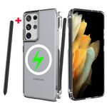 MSOTES for Samsung Galaxy S21 Ultra Case with S Pen Holder, [Replacement S Pen Included] Strong Magnetic Compatible with Magsafe Military Grade Protection Phone Cover with Stylus Slot - Clear