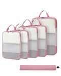 ECOHUB 6pcs Compression Packing Cubes Set for Backpack Suitcases, Expandable Travel Organiser with Shoes Bag, Ultra-resistant Packing Organiser for Carry On Luggage, Pink (Patent Pending)