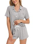 SWOMOG Womens Pyjamas Set Short Sleeve Sleepwear Button Down Nightwear Lounge Soft Pj Sets M Grey