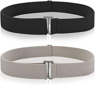 2PCS No Show Women's Stretch Belt Invisible No Show Invisible Belt Women Elastic Stretch Waist Belt With Flat Buckle, Black,khaki