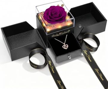 Preserved Mothers Day Rose for Mom,Birthday Gifts for Women,Preserved Purple Rose Flower Gift with Necklace and Light,Mom Gift for Women,Real Flower for Her,Wife,Grandma,Anniversary,Valentines ﻿
