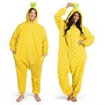 Spooktacular Creations Unisex Adult Pineapple Pajama Plush Jumpsuit Yellow Hooded Dress Up Them Party Halloween Costume-XL