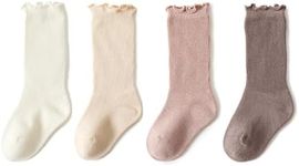 Toddler Girls Double Eyelet Frilly Lace Socks with Ripple Cuffs and Big Ruffle for Infants and Kids (US, Age, 6 Months, 12 Months, B-4Pairs)