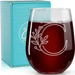 On The Rox Drinks Monogrammed Gifts For Women and Men - Letter A-Z Initial Engraved Monogram Stemless Wine Glass - 17 Oz Personalized Wine Gifts For Women and Men (C)