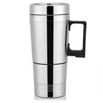 12V/24V 300Ml Car Heating Cup, Stainless Steel Car Electric Coffee Tea Water Cup with Anti-Spill Lid, Insulated Heated Travel Mug with Power Line for Heating Water, Coffee, Milk, Eggs, Tea Silver(24V)