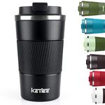 KETIEE Travel Mug 12oz, Vacuum Insulated Coffee Mug with Leakproof Lid, Travel Coffee Mug Stainless Steel Double Walled Reusable Coffee Cup for Hot and Iced Coffee Tea Water (Black)