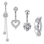 MODRSA Belly Button Ring Dangle Belly Rings Surgical Steel Belly Button Rings for Women Navel Piercing Jewelry Heart Belly Button Piercing 14g Belly Rings Silver