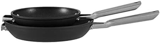 Ninja ZEROSTICK Stackable Cookware Frying Pan 2-Piece Set, Non-Stick, Space Saving, 20/26cm Frying Pans, Long Lasting Hard Anodised Aluminium, Induction Compatible, Grey, C52000UK