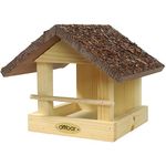 dobar 38120FSCe Classic Bird Feeder Bark Roof - Bird House Made of Solid Wood - Small Bird Villa for Hanging on Wall or Tree - Bird Feeder with Feeding Tablet - 20 x 22.5 x 18 cm - Brown