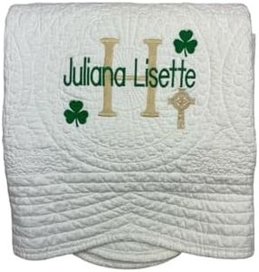 Personalized Baby White Quilt Irish Baptism Gifts Green Shamrock Monogrammed Blanket for Kids baby blankets embroidered baby gifts soft for toddler girl or boy Crib size