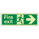 V Safety Glow In The Dark Fire Exit Arrow Right Sign - 300mm x 100mm - Rigid Plastic