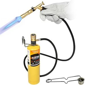 BLUEFIRE MRAS-8210 Jumbo Turbo Flame 5' Hose Propane Gas Welding Torch Kit with MAPP Gas Great High Intensity Nozzle Head Fuel by MAP Pro for Soldering Brazing Large Diameter Copper Pipe
