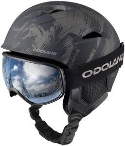 Odoland Casque de Ski avec Lunettes de Ski et de Snowboard, Casque de Neige Léger et à Ventilation Réglable avec Oreillettes en Peluche Chaudes pour Hommes, Femmes, Adultes et Jeunes Encre Noir S