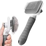 Dog Brush Cat Brush Grooming Comb,Self Cleaning Cat Dog Slicker Brushes with Smooth handle,Pet Grooming Tool with Cleaning Button for Cat Dog Shedding Brush Cat Dog Massage Clean Tangled Brush(Grey)