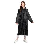 INFISPACE Women's Polyester Long RainCoat Pocho Barsaati with Adjustable Cap and Cover (XL, Black)