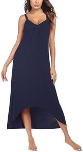 Ekouaer Women's Sleeveless Long Nightgown Full Slip Nightdress Soft Sleepdress V Neck Nightshirt Navy Blue Small