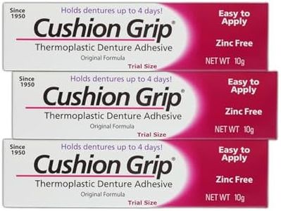 Cushion Grip Thermoplastic Denture Adhesive, 0.35 oz Travel Size (Pack of 3) | Refits and Tightens Loose Dentures On The Go | Non-Glue Adhesive, Acts Like a Soft Reliner