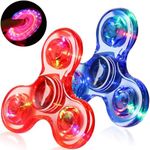 SCIONE 2PCS Crystal LED Light Fidget Spinner for Kids,Light Up Fidget Toys for Toddlers,Glow in The Dark Party Bag Fillers for Children Adults（Crystal- Blue and Red）