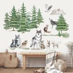 wondever Forest Tree Animal Wolf Wall Stickers Mountain Pine Trees Peel and Stick Wall Art Decals for Living Room Bedroom TV Wall Decor