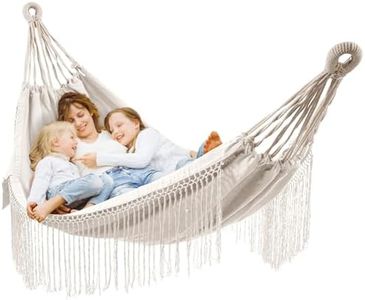 HOMELEVEL Hamaca Colgante de Macramé - Hamacas Transpirables 220 x 115 cm de Algodón - para Jardin Arbol Terraza Camping Exterior e Interior - con Bolsillo Lateral - hasta 120 kg