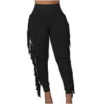 HGps8w Women's High Waisted Fringe Jogger Sweatpants Bodycon Stretch Slim Side Tassels Long Lounge Trousers